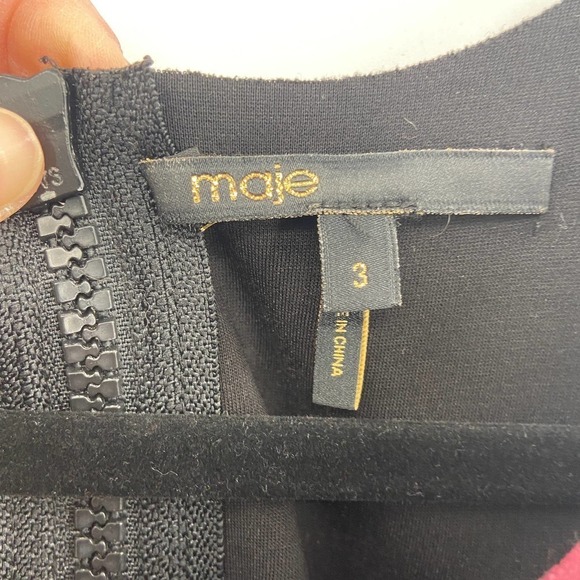 MAJE Destinee Burgundy Black Geometric Bodycon Sleeveless Mini Dress Size 3 - Picture 10 of 11